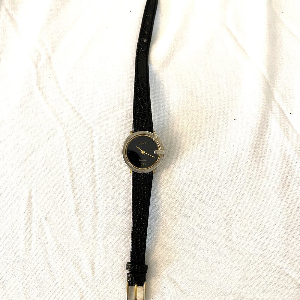 Gucci Quartz Watch with Reptile-Skin Black Strap